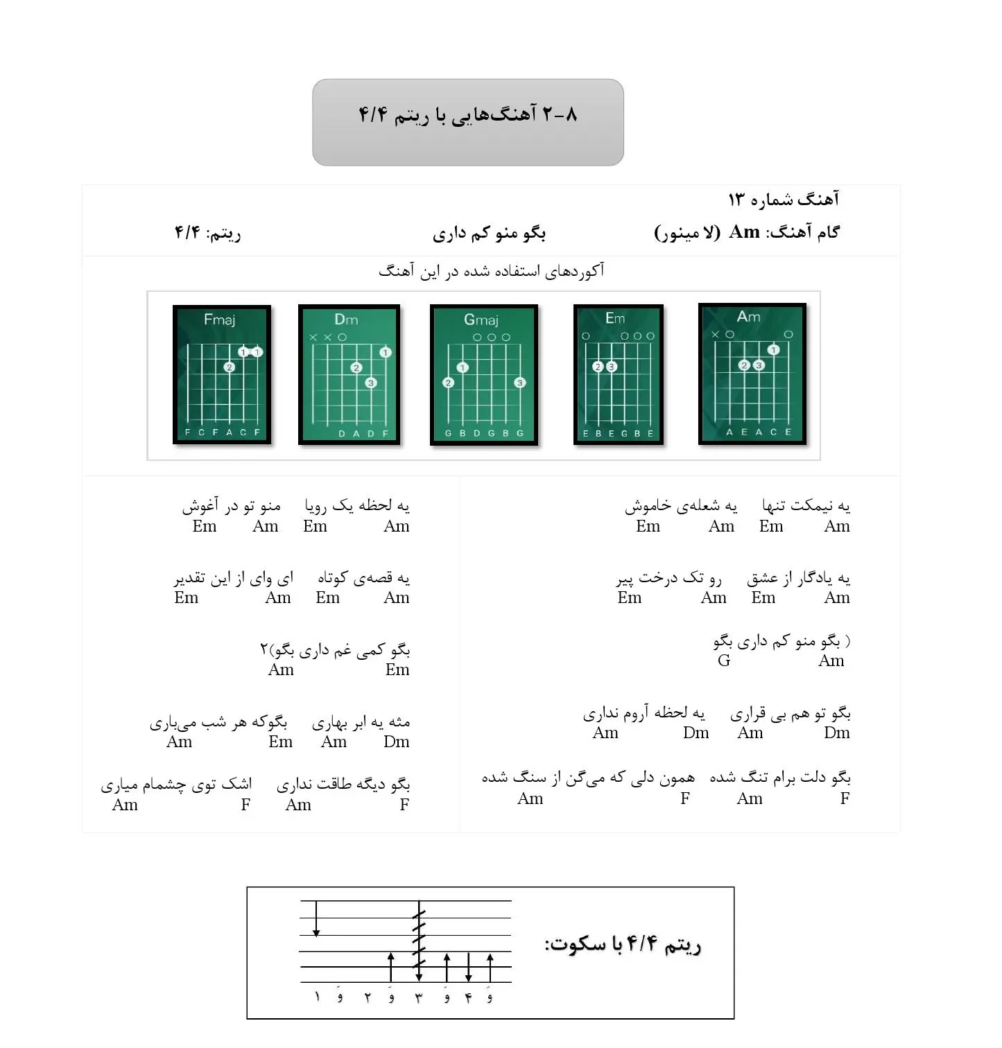 آکورد بگو منو کم داری بگو