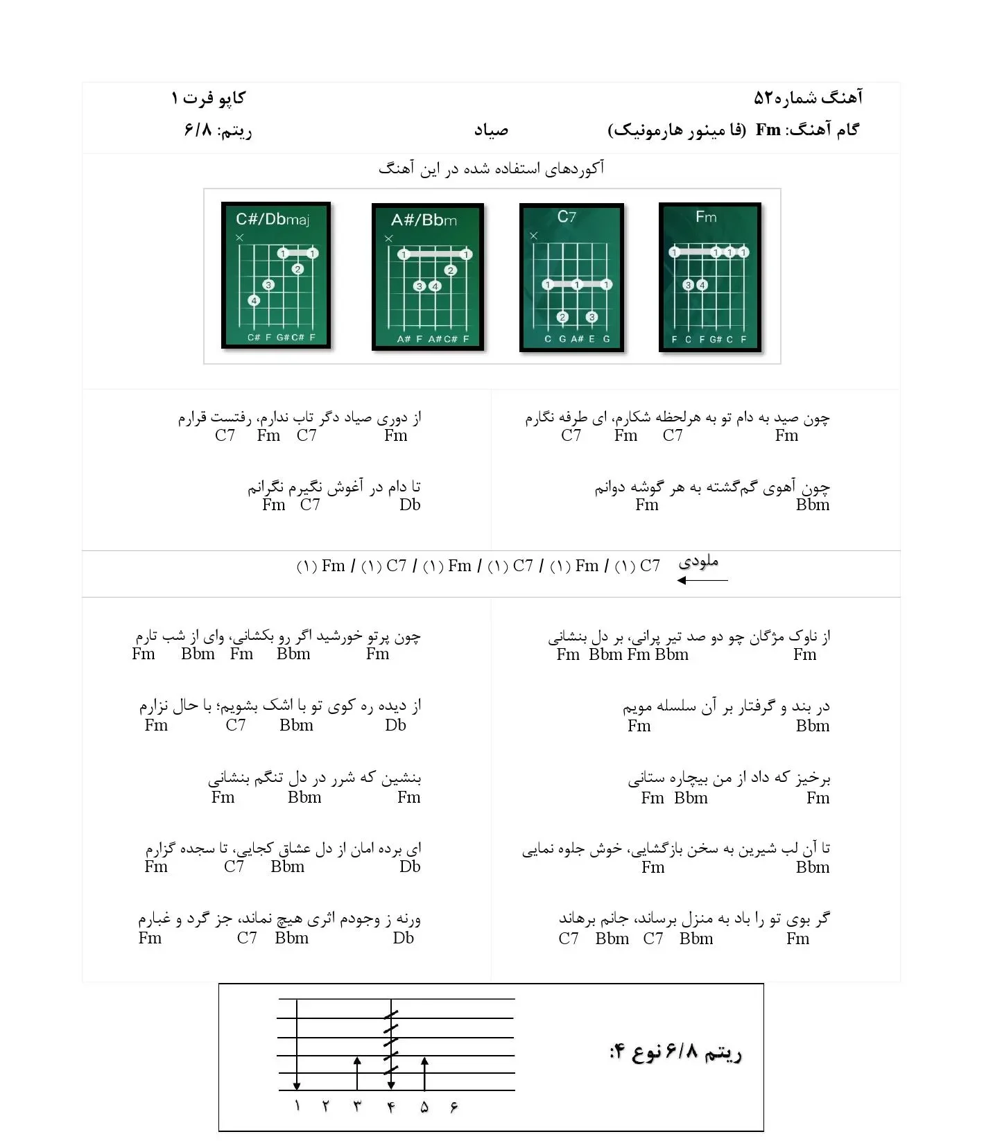 اکورد آهنگ صیاد
